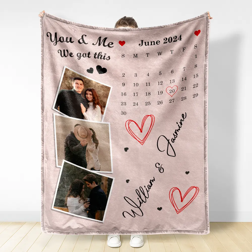 Custom Photo Calendar Couple The Day Our Journey Began - Personalized Fleece Blanket, Sherpa Blanket - Image 3