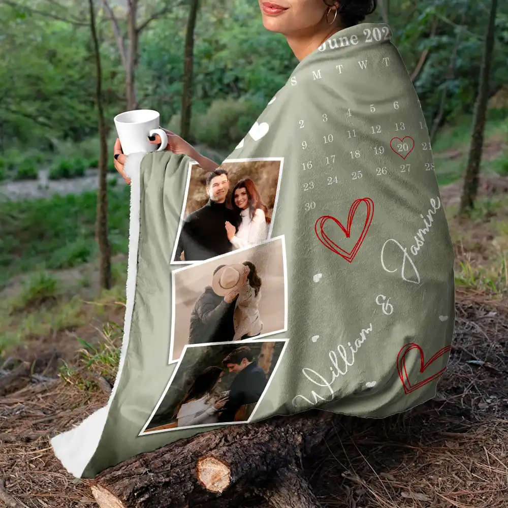 Custom Photo Calendar Couple The Day Our Journey Began - Personalized Fleece Blanket, Sherpa Blanket - Image 5