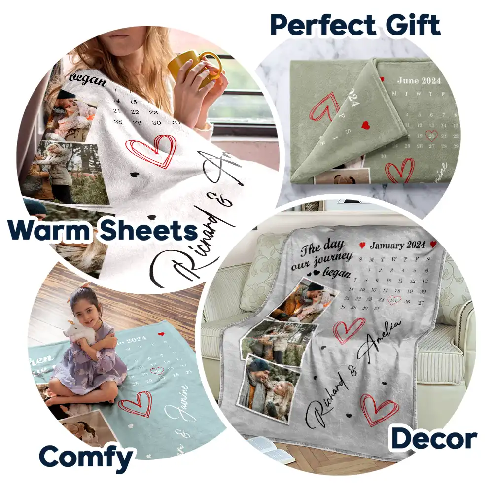 Custom Photo Calendar Couple The Day Our Journey Began - Personalized Fleece Blanket, Sherpa Blanket - Image 7