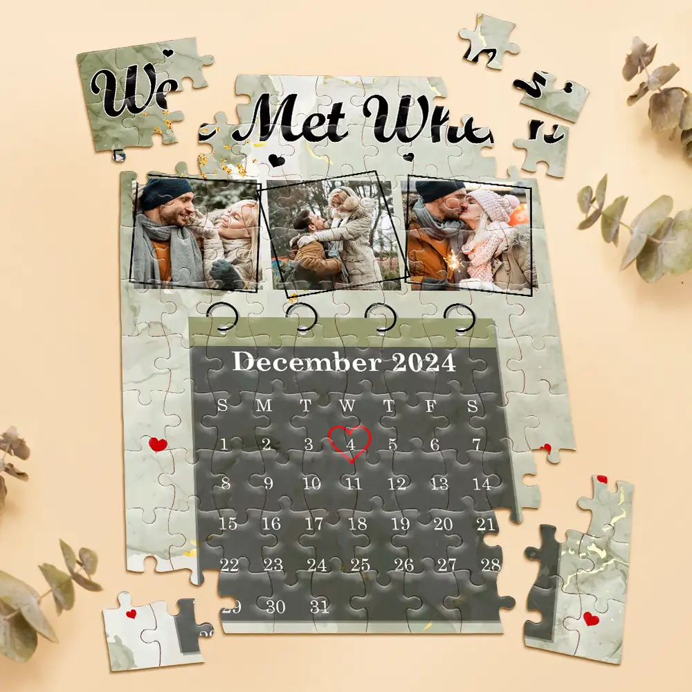 Custom Photo Calendar Couple The Day Our Journey Began - Personalized Jigsaw Puzzle - Image 2