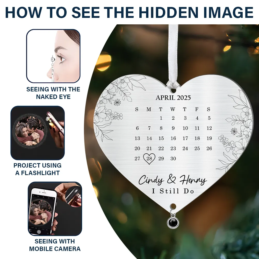 Custom Photo Calendar First Christmas Married Engaged Newlywed - Personalized Custom Shaped Photo Projection Ornament - Image 4