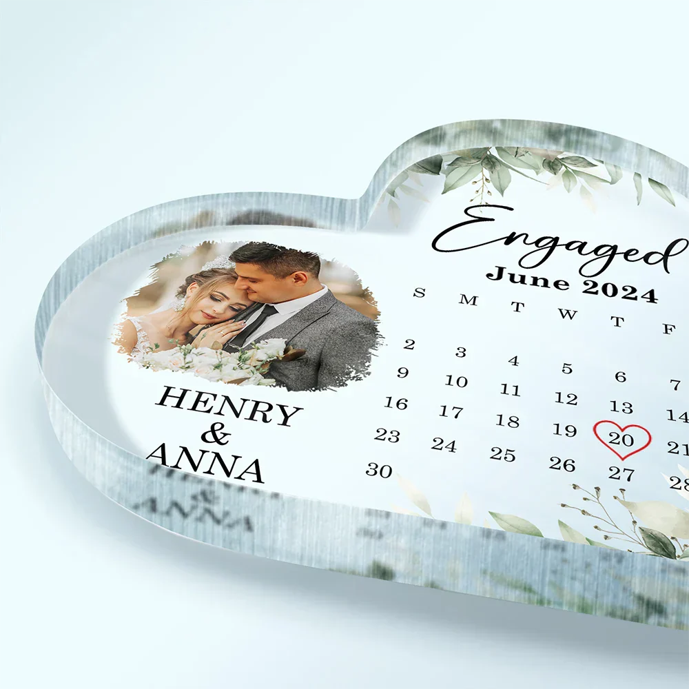 Custom Photo Calendar Married Engaged Couples - Personalized Heart Shaped Acrylic Plaque - Image 3