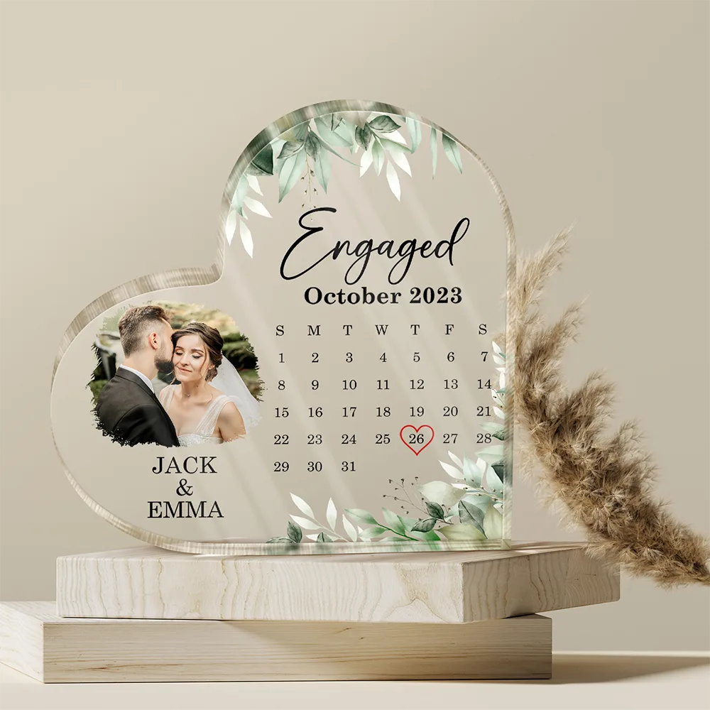 Custom Photo Calendar Married Engaged Couples - Personalized Heart Shaped Acrylic Plaque - Image 4