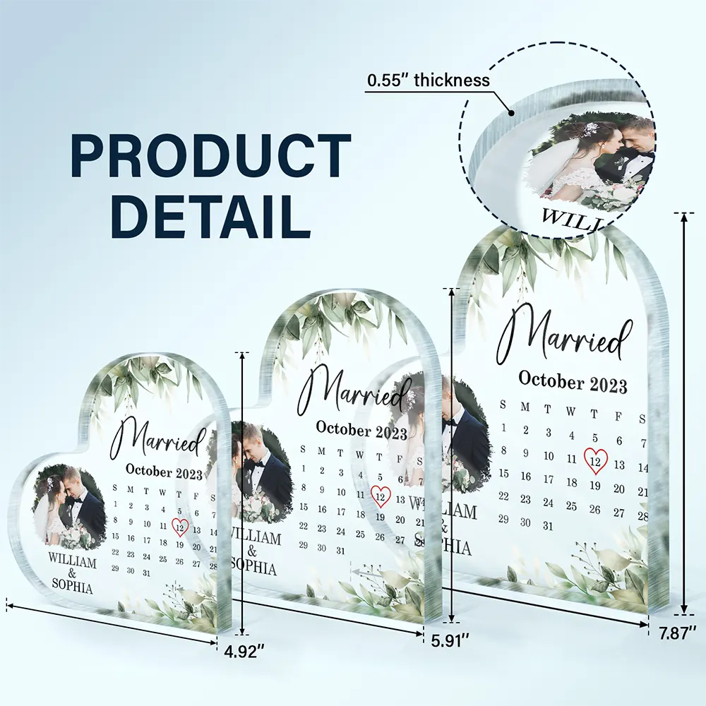 Custom Photo Calendar Married Engaged Couples - Personalized Heart Shaped Acrylic Plaque - Image 5