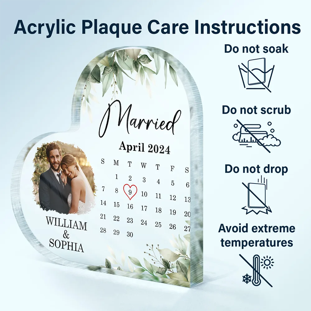 Custom Photo Calendar Married Engaged Couples - Personalized Heart Shaped Acrylic Plaque - Image 6