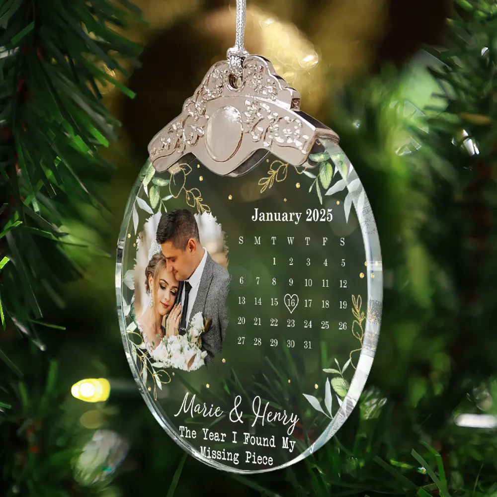 Custom Photo Calendar Married Engaged Wedding Gift - Personalized Glass Ornament With Silver Cap - Image 4