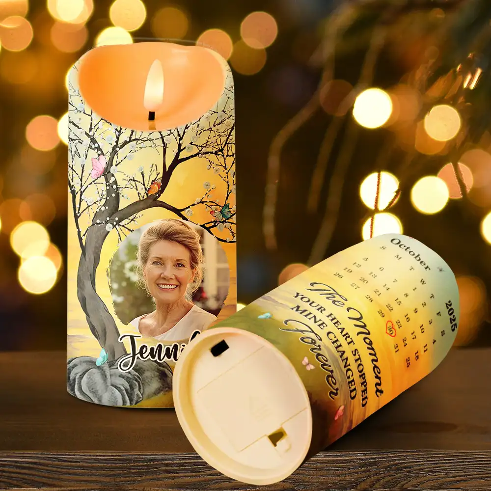Custom Photo Calendar Memorial The Moment Your Heart Stopped - Personalized Flameless LED Candle - Image 4
