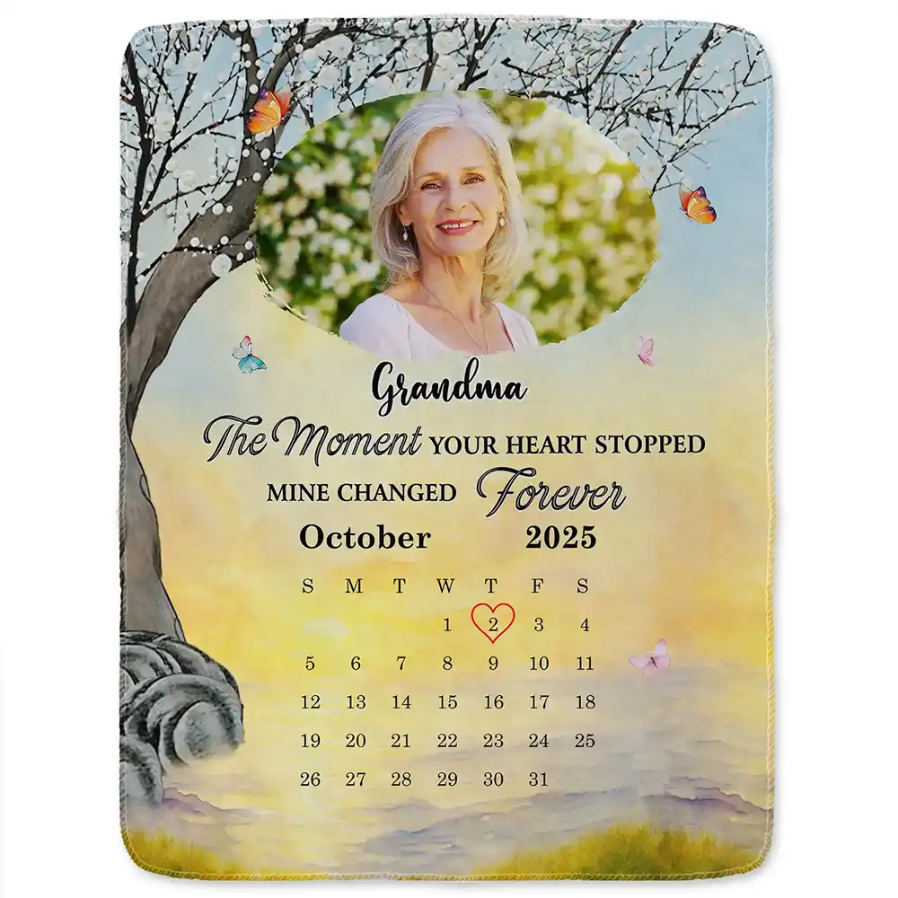 Custom Photo Calendar Memorial The Moment Your Heart Stopped - Personalized Fleece Blanket, Sherpa Blanket - Image 2