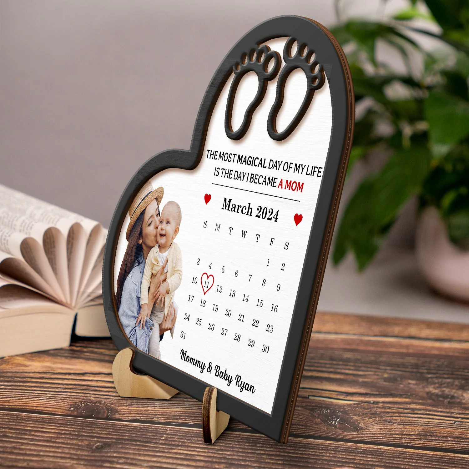 Custom Photo Calendar Most Magical Day - Gift For Mom - Personalized 2-Layered Wooden Plaque With Stand - Image 4