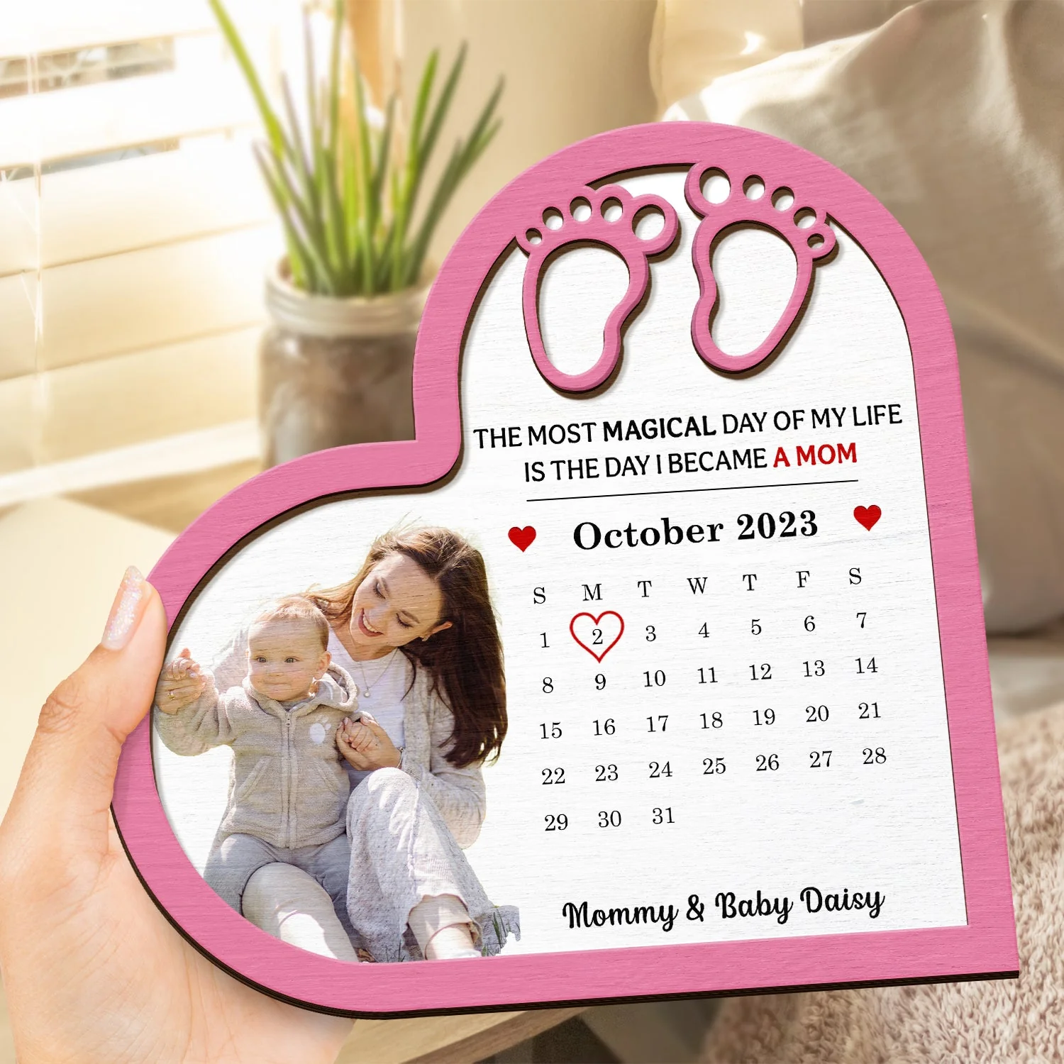 Custom Photo Calendar Most Magical Day - Gift For Mom - Personalized 2-Layered Wooden Plaque With Stand - Image 5