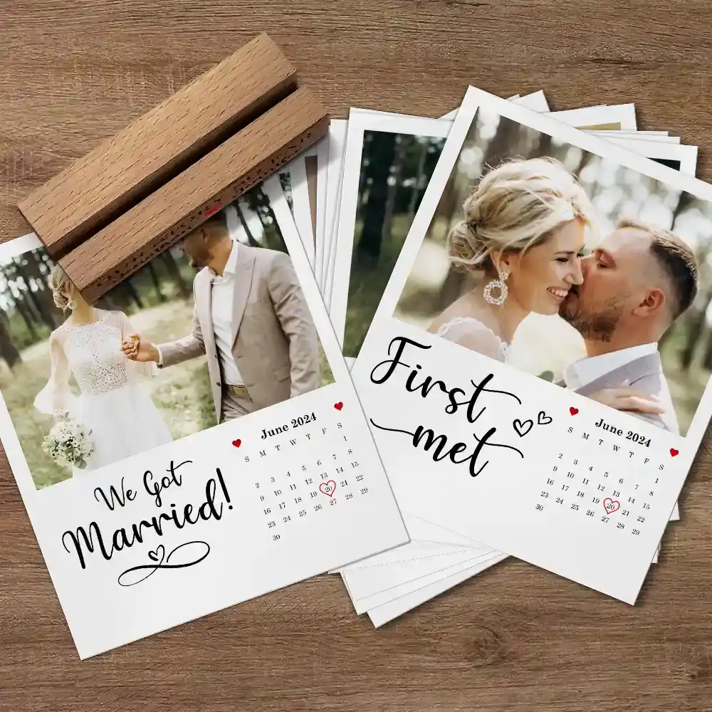 Custom Photo Calendar Our Story So Far - Personalized Custom Shaped Cardstock With Wooden Stand - Image 4