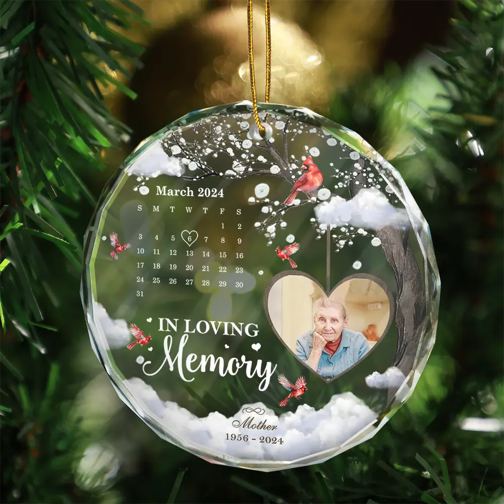 Custom Photo Calendar The Day God Called You Home Memorial - Personalized Circle Glass Ornament - Image 3
