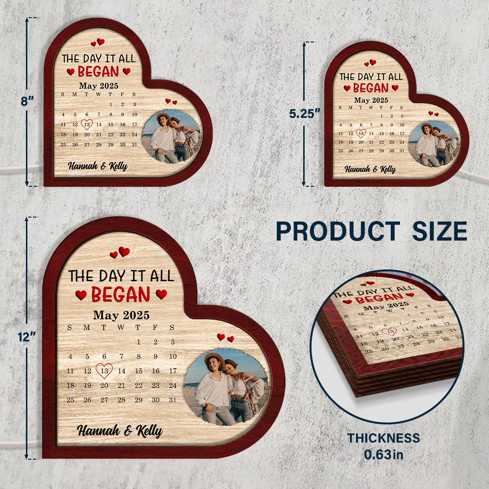 Custom Photo Calendar The Day It All Began - Personalized LED Light Wooden Plaque - Image 4