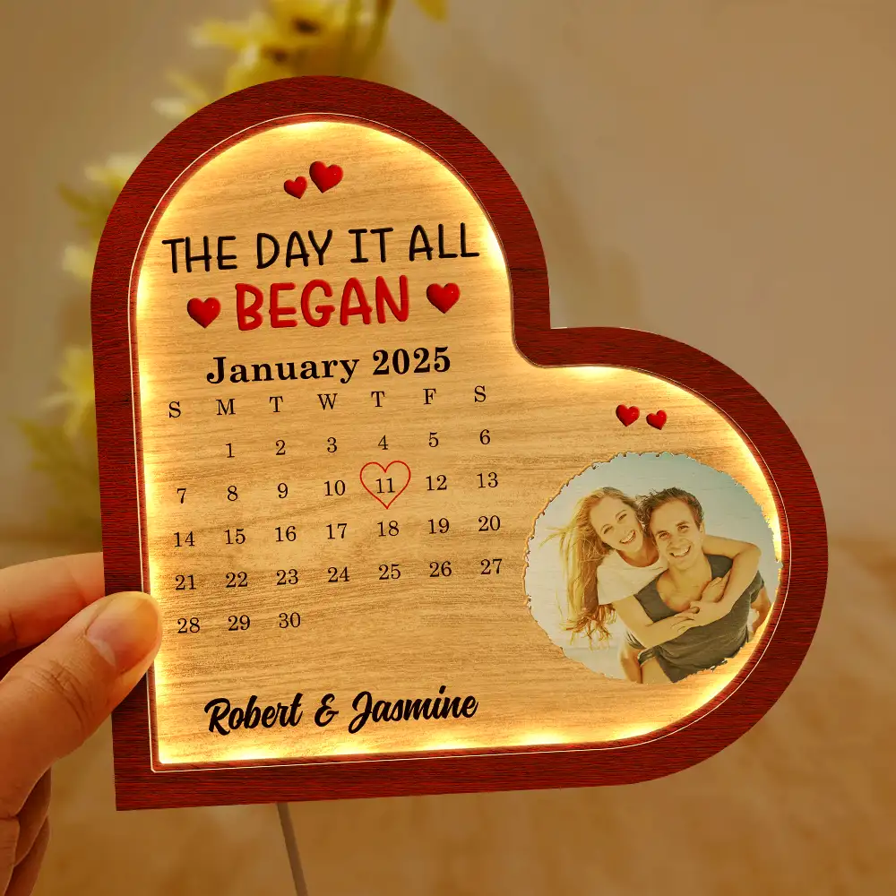 Custom Photo Calendar The Day It All Began - Personalized LED Light Wooden Plaque - Image 6