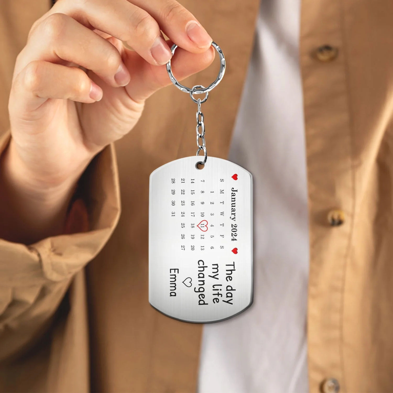 Custom Photo Calendar The Day My Life Changed - Gift For Couples - Personalized Aluminum Keychain - Image 4