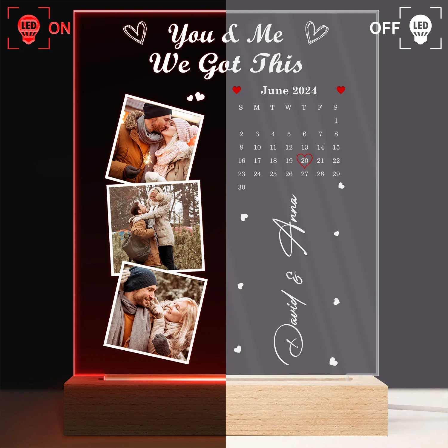 Custom Photo Calendar The Day Our Journey Began - Gift For Couples - Personalized 3D Led Light Wooden Base - Image 3