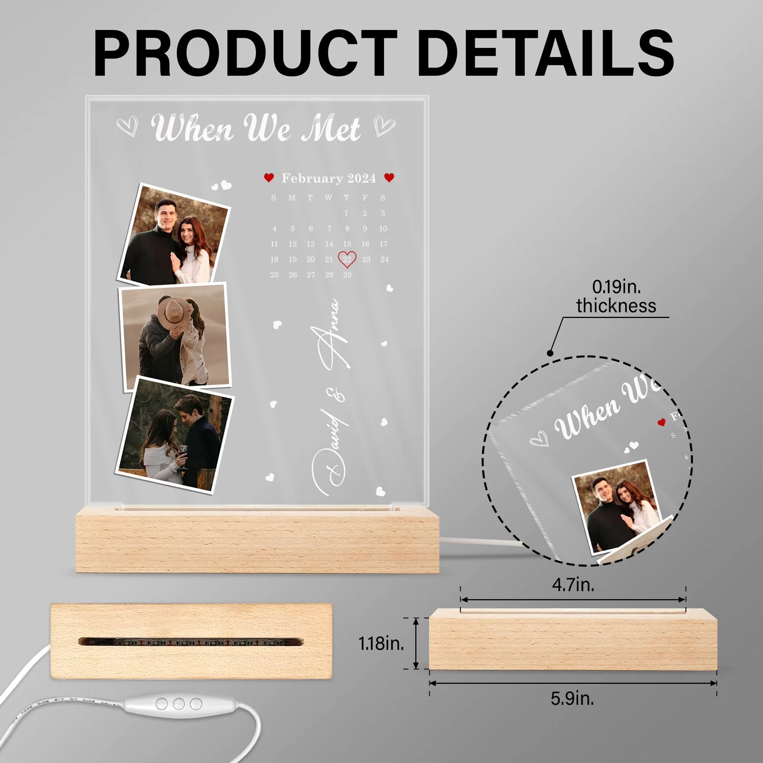 Custom Photo Calendar The Day Our Journey Began - Gift For Couples - Personalized 3D Led Light Wooden Base - Image 5