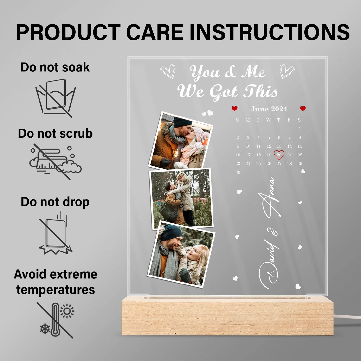 Custom Photo Calendar The Day Our Journey Began - Gift For Couples - Personalized 3D Led Light Wooden Base - Image 6