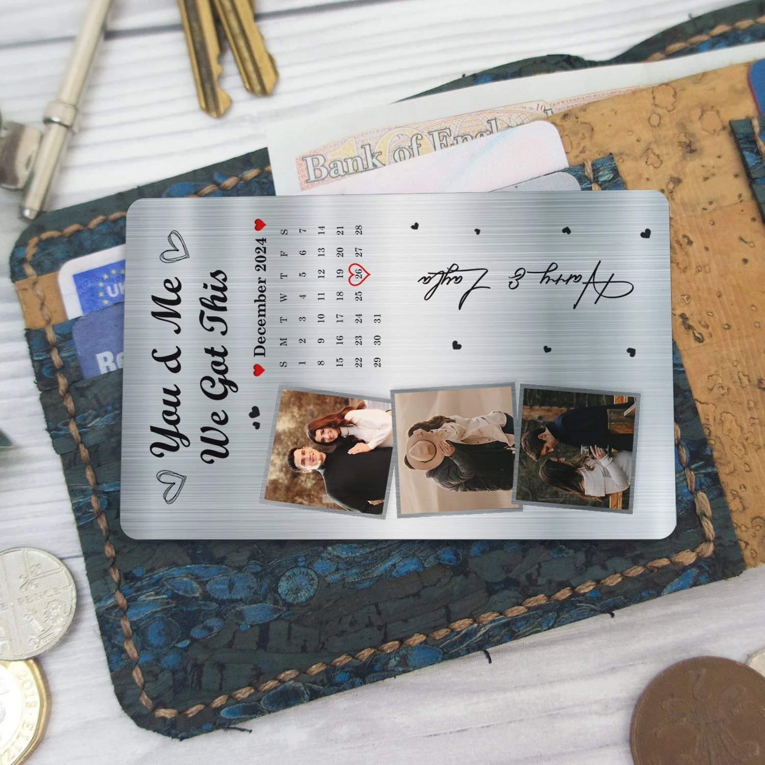 Custom Photo Calendar The Day Our Journey Began - Gift For Couples - Personalized Aluminum Wallet Card - Image 5