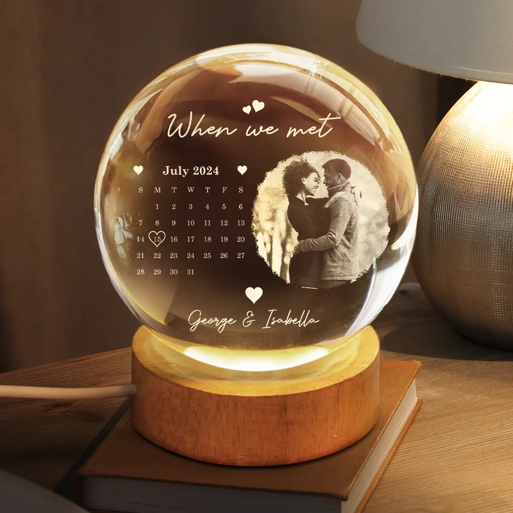 Custom Photo Calendar The Day Our Journey Began - Personalized Crystal Globe Lamp - Image 2
