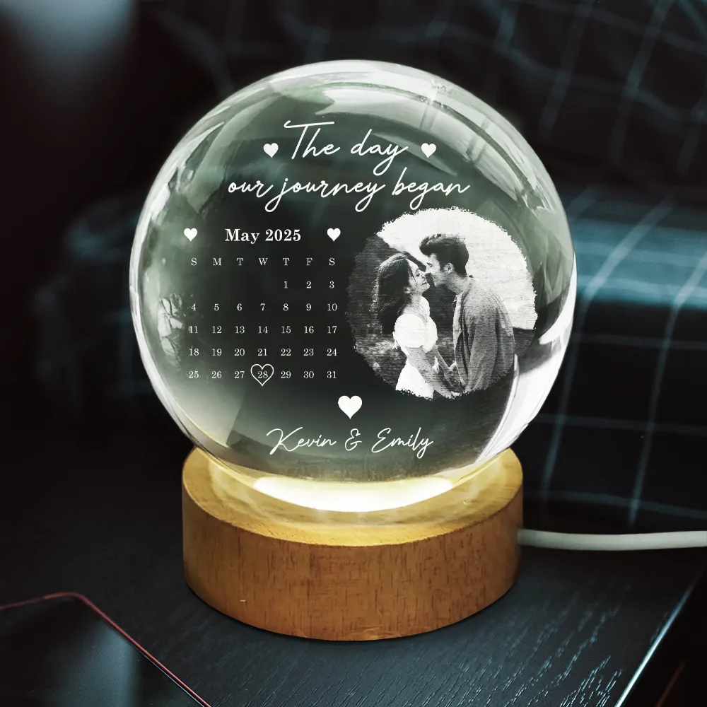 Custom Photo Calendar The Day Our Journey Began - Personalized Crystal Globe Lamp - Image 3