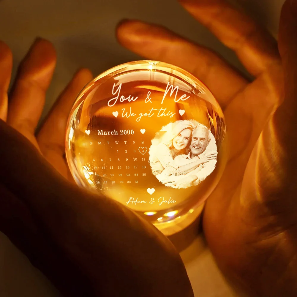 Custom Photo Calendar The Day Our Journey Began - Personalized Crystal Globe Lamp - Image 4