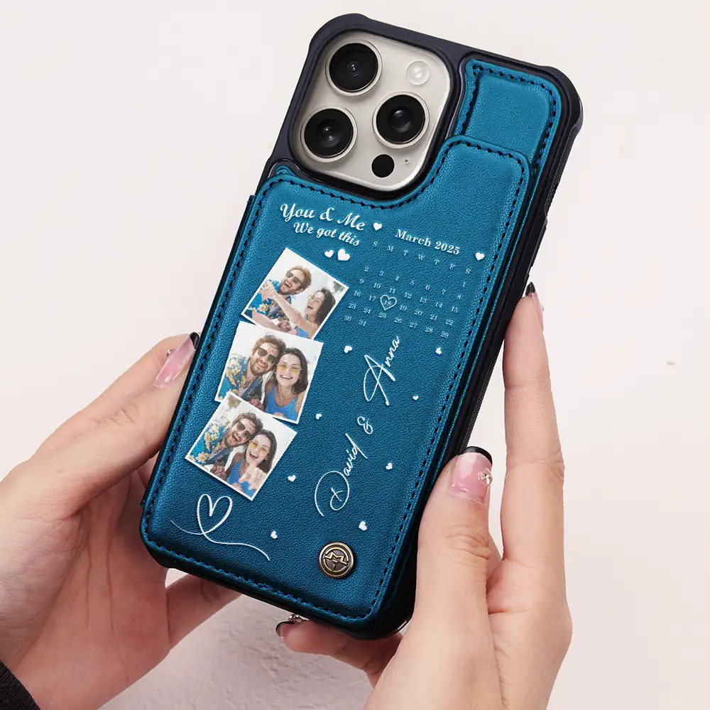 Custom Photo Calendar The Day Our Journey Began - Personalized Leather Flip Wallet Phone Case - Image 2