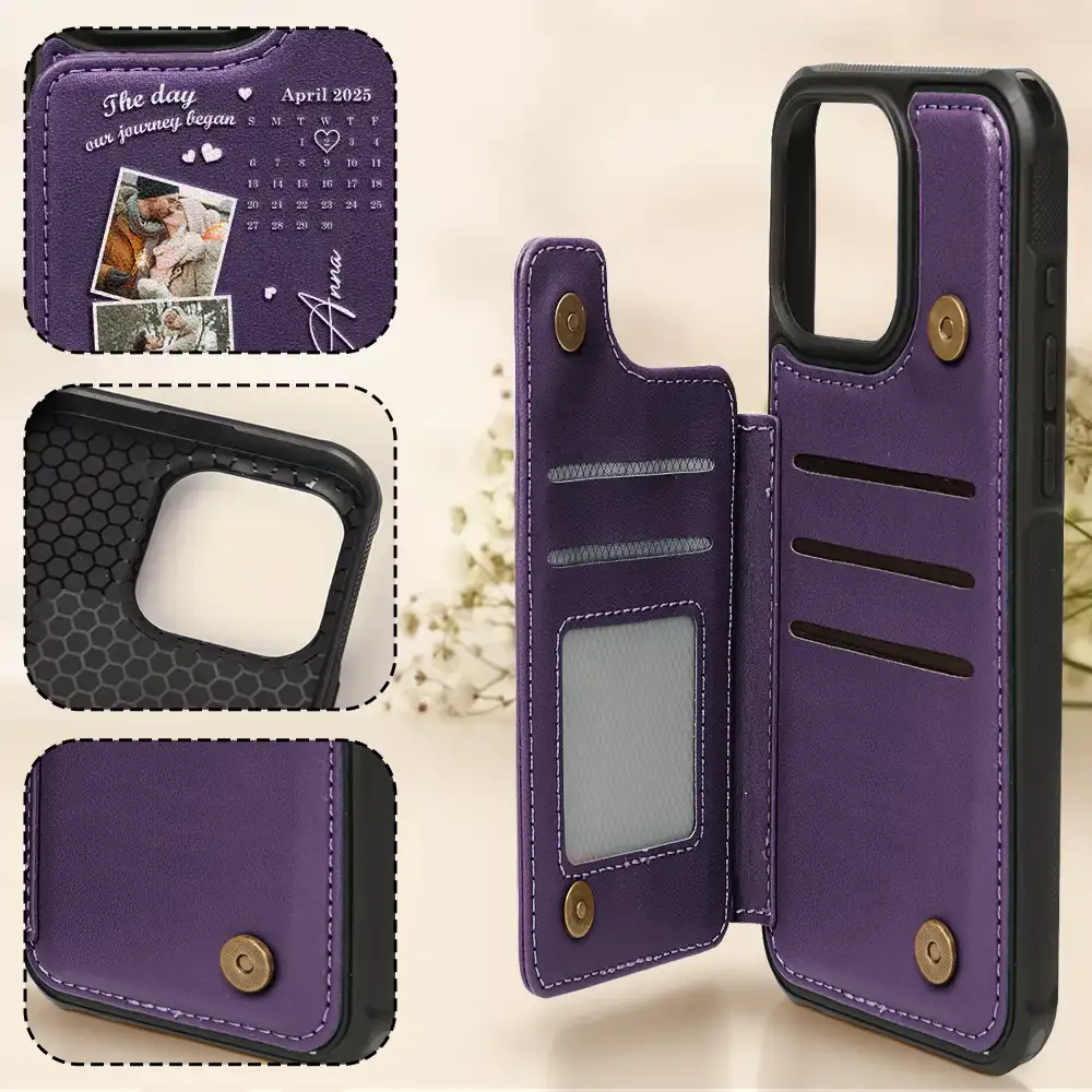 Custom Photo Calendar The Day Our Journey Began - Personalized Leather Flip Wallet Phone Case - Image 4
