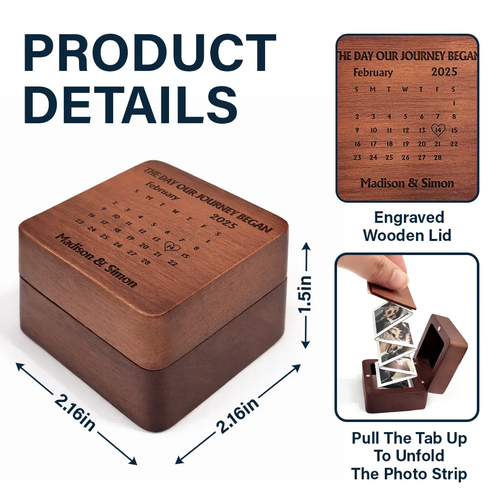 Custom Photo Calendar The Day Our Journey Began - Personalized Wooden Accordion Photo Box - Image 5