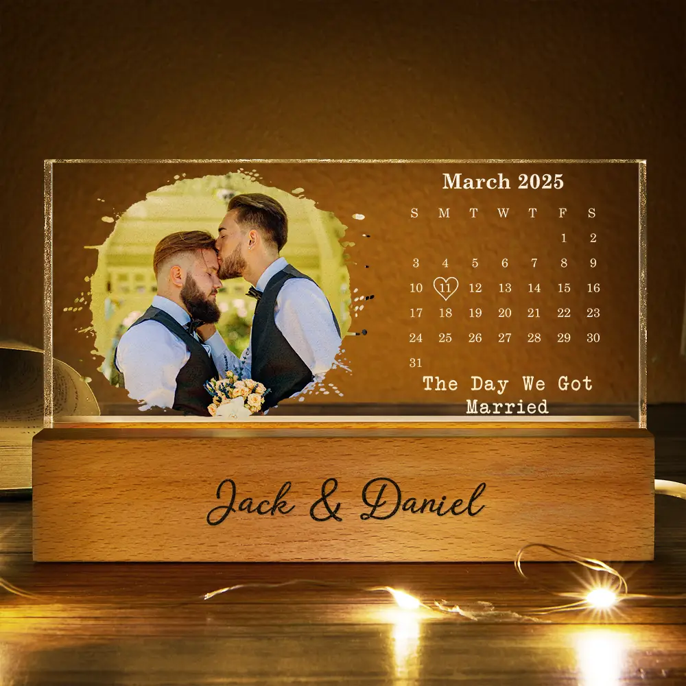 Custom Photo Calendar The Day We Became Mr & Mrs Couple Married Engaged Wedding Gift - Personalized Rectangle LED Light - Image 3