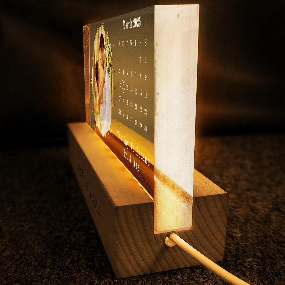 Custom Photo Calendar The Day We Became Mr & Mrs Couple Married Engaged Wedding Gift - Personalized Rectangle LED Light - Image 4
