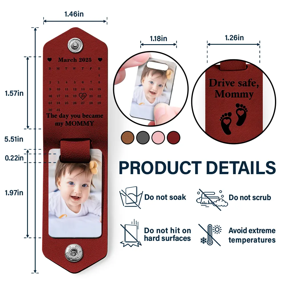 Custom Photo Calendar The Day You Became My Daddy Drive Safe - Personalized Leather Photo Keychain - Image 4