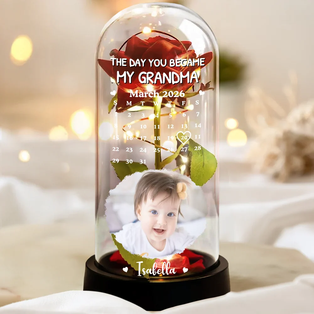 Custom Photo Calendar The Day You Became My Mom - Personalized Everlasting Rose Dome Lamp - Image 3