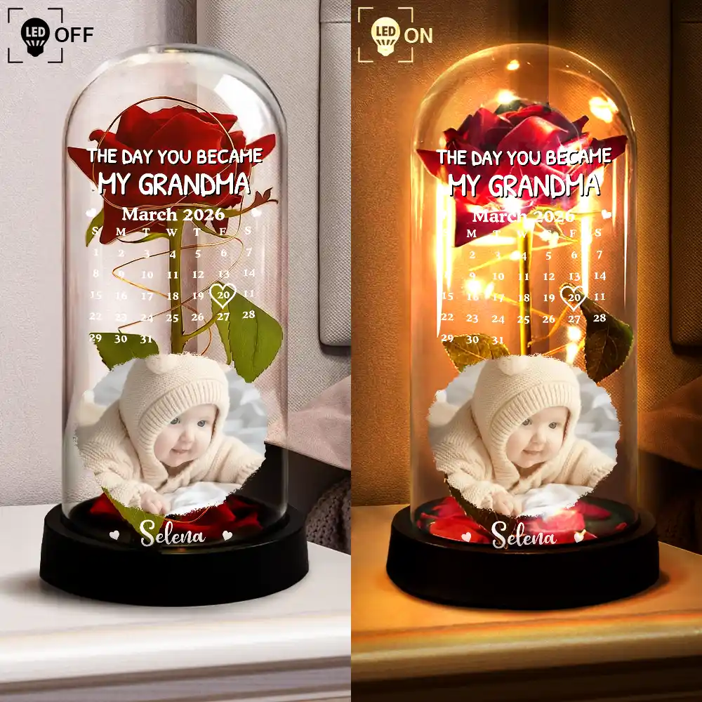 Custom Photo Calendar The Day You Became My Mom - Personalized Everlasting Rose Dome Lamp - Image 4