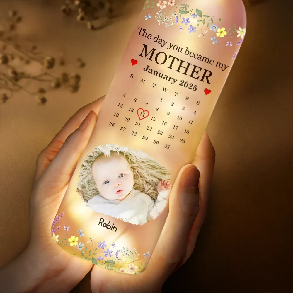 Custom Photo Calendar The Day You Became My Mommy - Personalized Bottle Light - Image 3