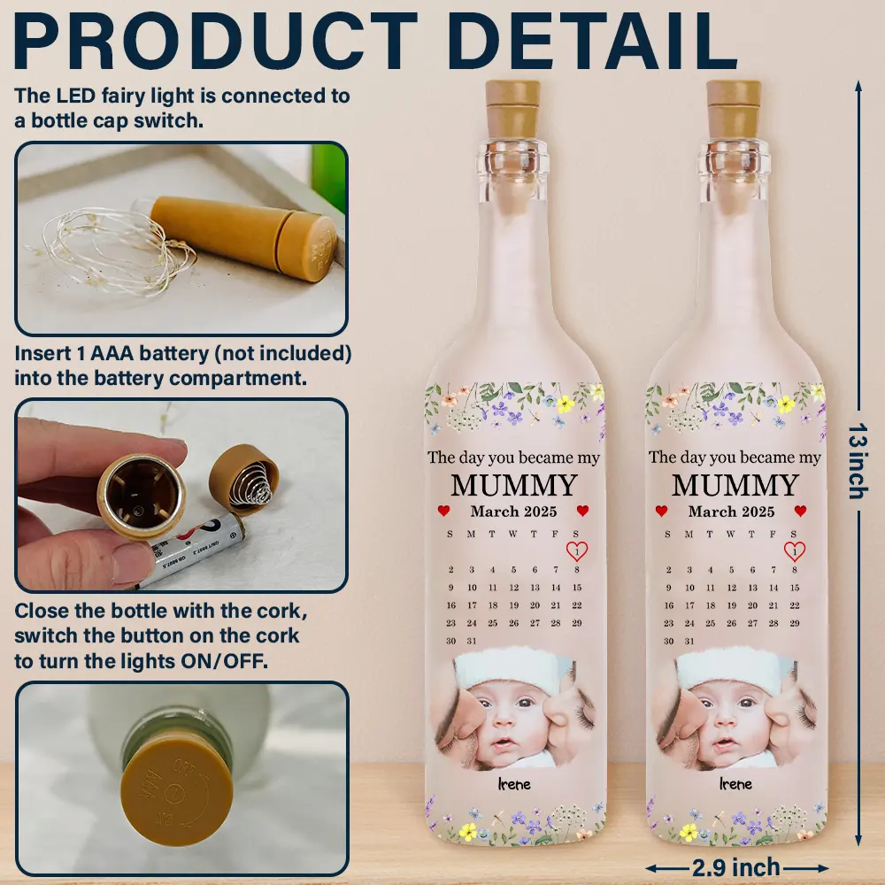 Custom Photo Calendar The Day You Became My Mommy - Personalized Bottle Light - Image 4