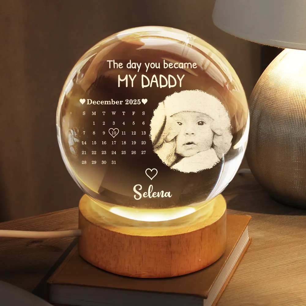 Custom Photo Calendar The Day You Became My Mommy - Personalized Crystal Globe Lamp - Image 3