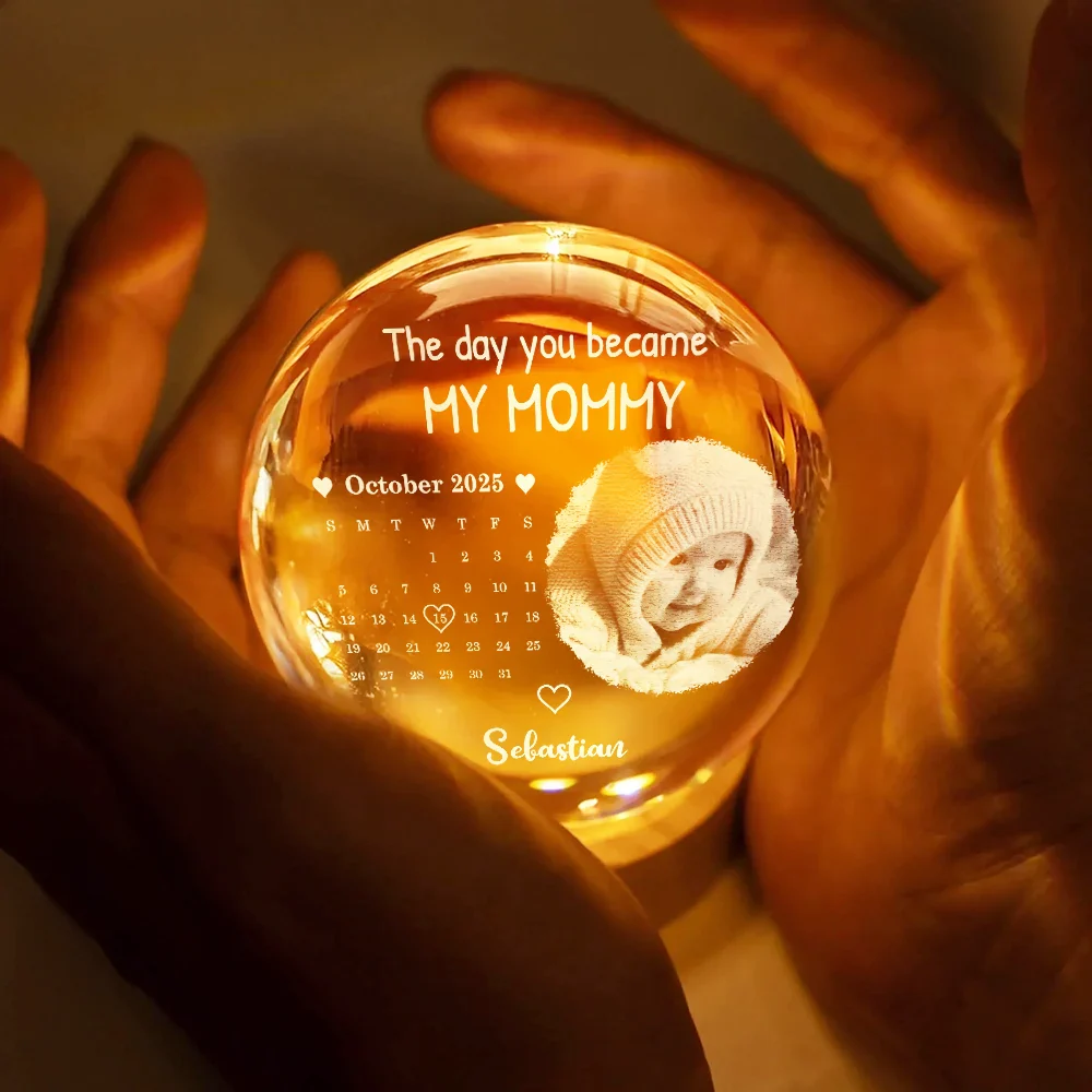 Custom Photo Calendar The Day You Became My Mommy - Personalized Crystal Globe Lamp - Image 5