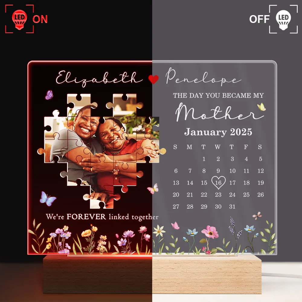 Custom Photo Calendar The Day You Became My Mother - Personalized 3D Led Light Wooden Base - Image 3