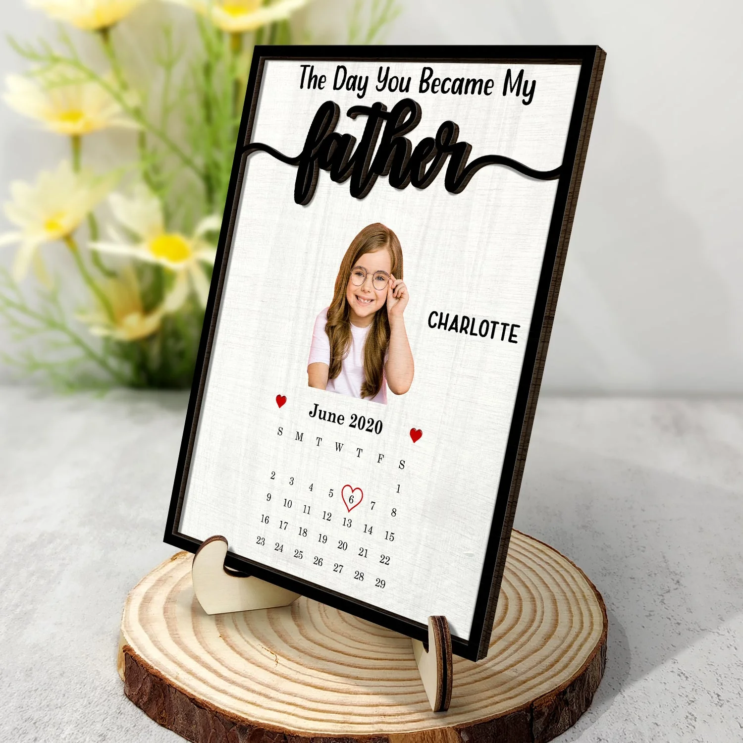 Custom Photo Calendar The Day You Became Our Dad Mom - Personalized 2-Layered Wooden Plaque With Stand - Image 3