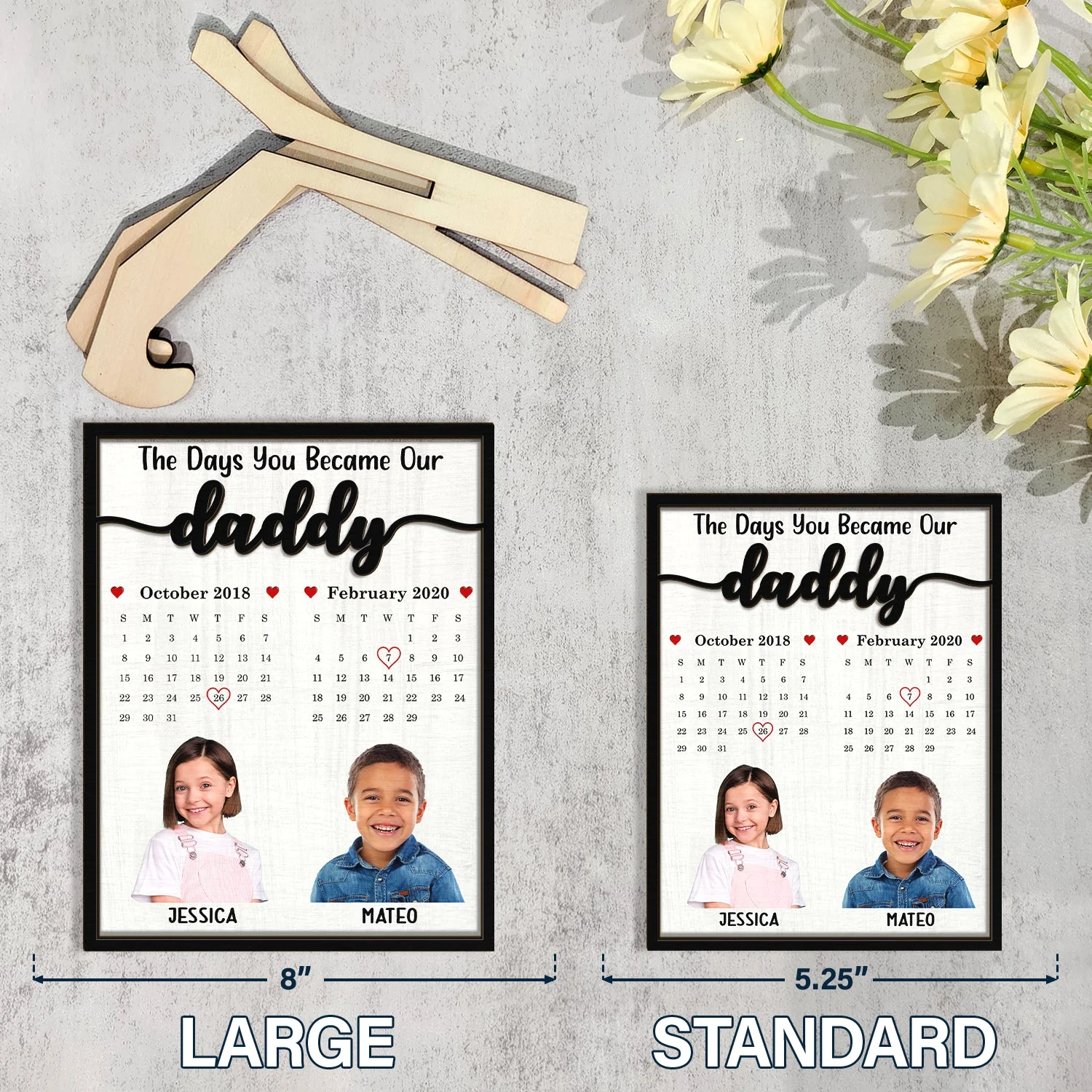 Custom Photo Calendar The Day You Became Our Dad Mom - Personalized 2-Layered Wooden Plaque With Stand - Image 6