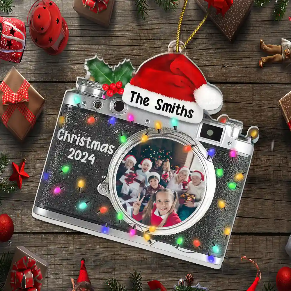 Custom Photo Camera Shaped Family - Personalized Custom Shaped Acrylic Ornament - Image 5