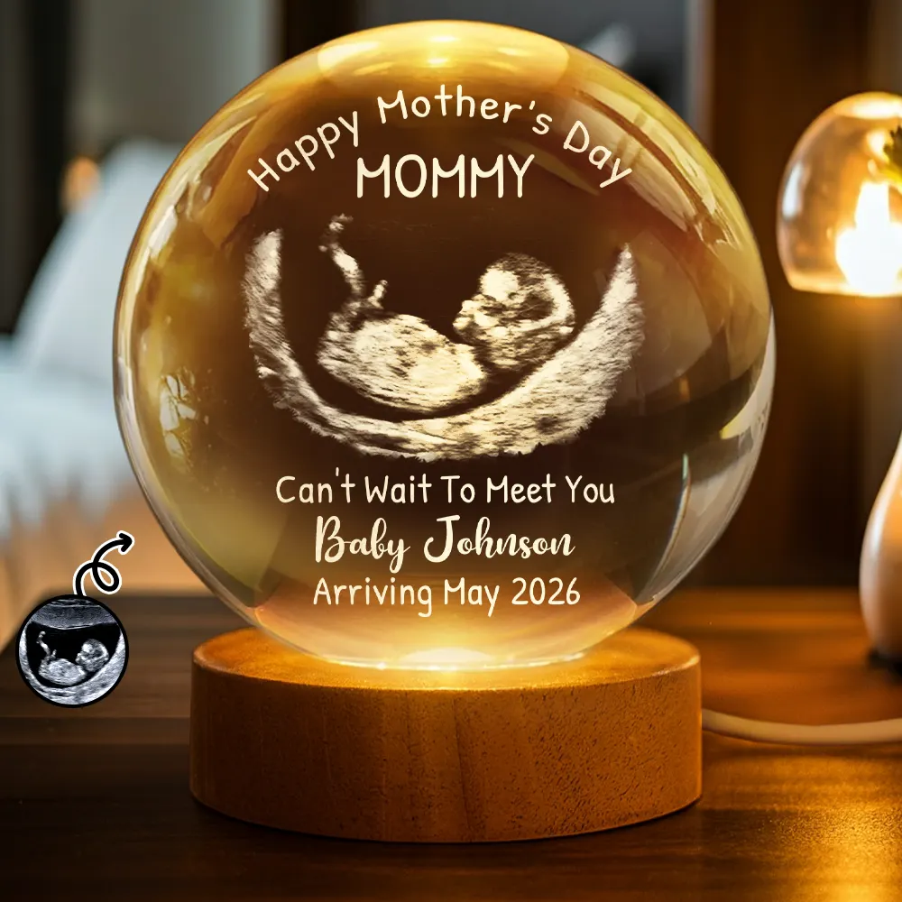 Custom Photo Can't Wait To Meet You The Bump - Personalized Crystal Globe Lamp - Image 2