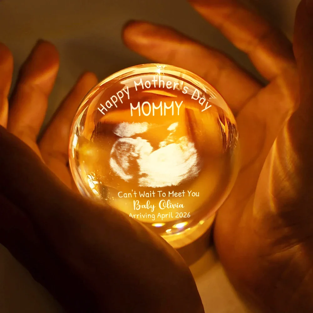 Custom Photo Can't Wait To Meet You The Bump - Personalized Crystal Globe Lamp - Image 5