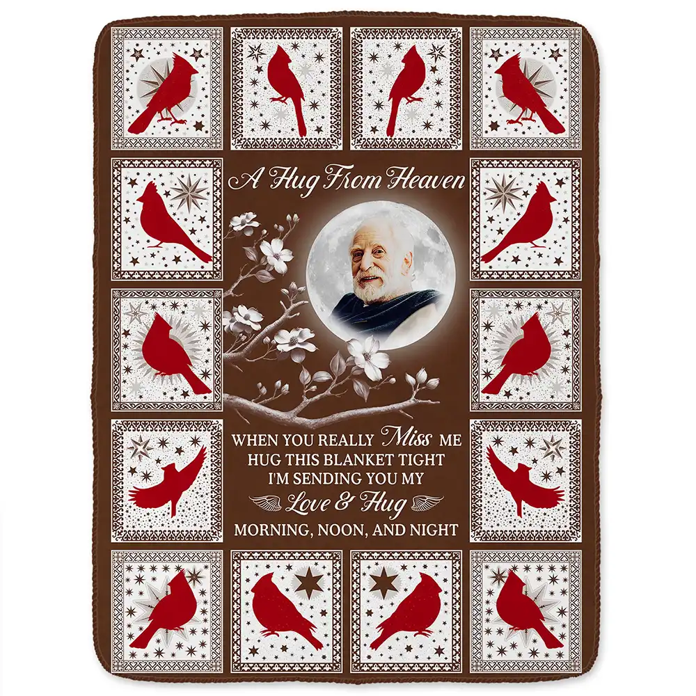 Custom Photo Cardinal Bird A Hug From Heaven - Personalized Fleece Blanket, Sherpa Blanket - Image 3