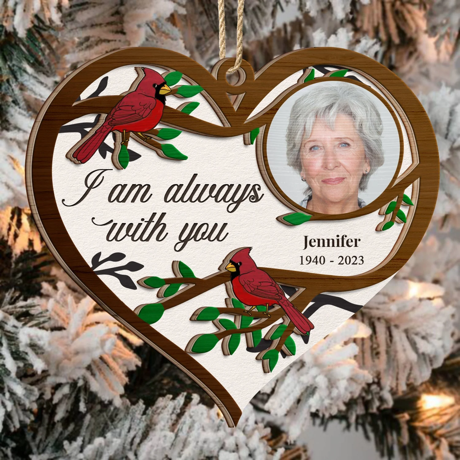 Custom Photo Cardinals I Am Always With You - Christmas, Memorial Gift - Personalized 2-Layered Wooden Ornament - Image 3