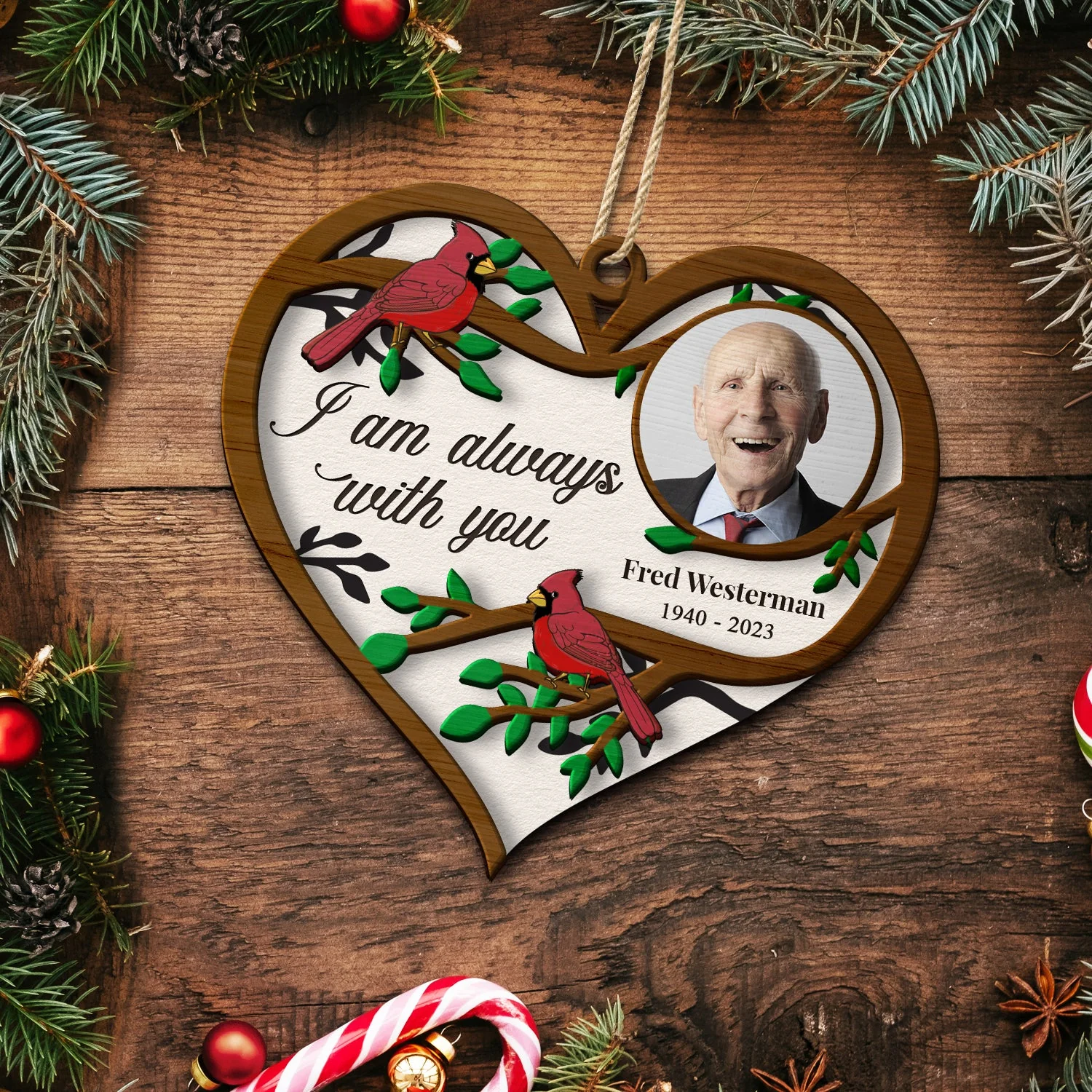 Custom Photo Cardinals I Am Always With You - Christmas, Memorial Gift - Personalized 2-Layered Wooden Ornament - Image 5