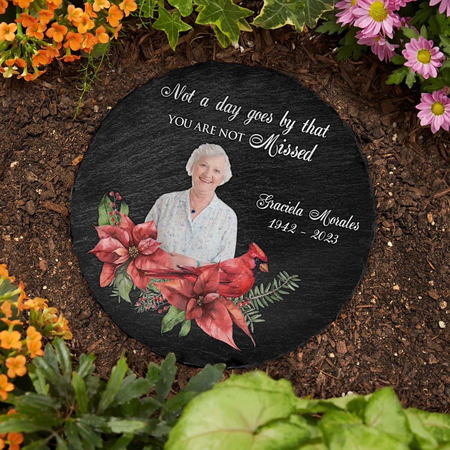 Custom Photo Cardinals I'm Always With You - Memorial Gift - Personalized Circle Memorial Garden Stone - Image 4