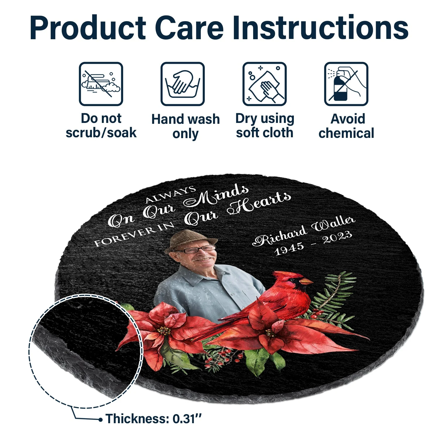 Custom Photo Cardinals I'm Always With You - Memorial Gift - Personalized Circle Memorial Garden Stone - Image 7