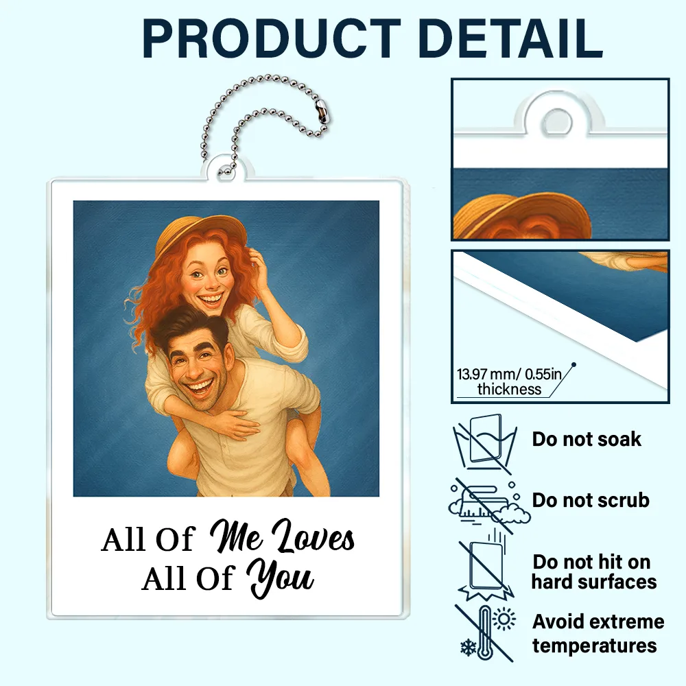 Custom Photo Caricature Funny Couple Drive Safe I Love You - Personalized Acrylic Car Hanger - Image 6